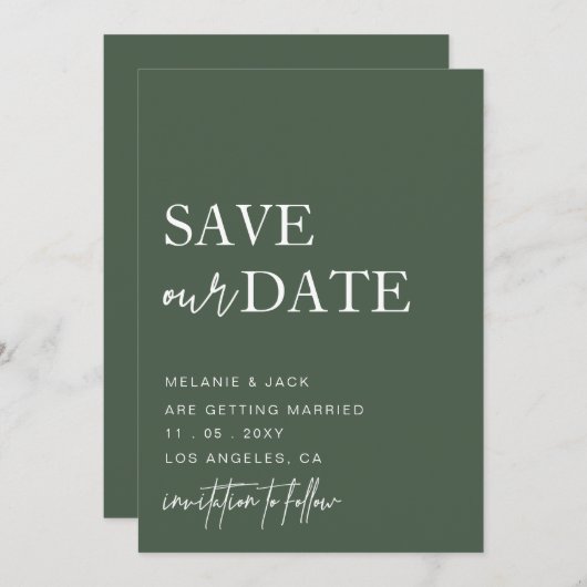 Green Simple Calligraphy Save the Date (Vorne/Hinten)