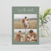 Green Simple Calligraphy Script Modern Four Foto Save The Date (Stehend Vorderseite)