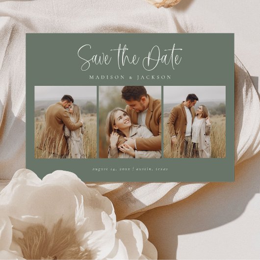Green Simple Calligraphy Script Vier Foto Save The Date