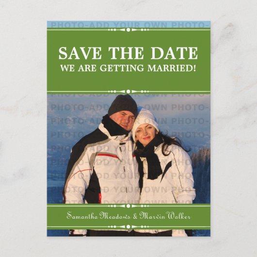 Green Simple Chic Foto Save the Date Postkarte (Vorderseite)