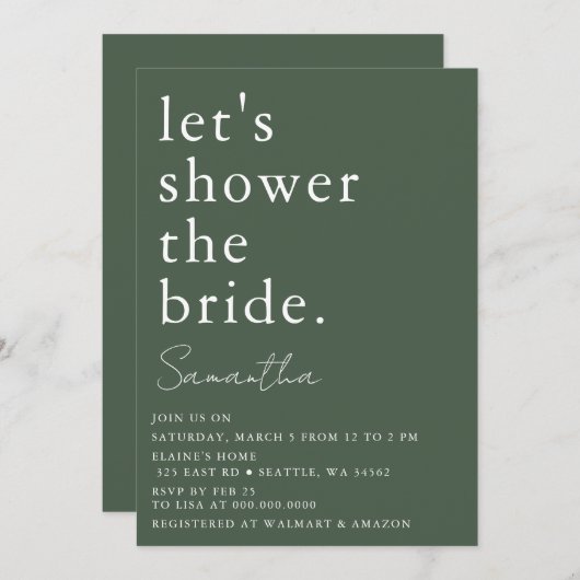 Green Simple Elegante Modernes Brautparty Einladung (Vorne/Hinten)