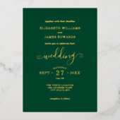 Green Simple Elegante Wedding Gold Foil Einladung (Vorderseite)