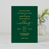 Green Simple Elegante Wedding Gold Foil Einladung (Stehend vorne)