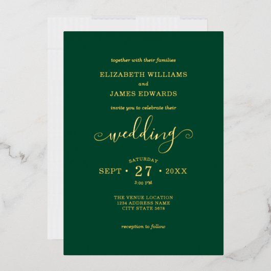 Green Simple Elegante Wedding Gold Foil Einladung (Briefumschlag)