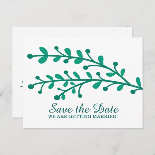 Green Simple Foliage Save the Date Ankündigungspostkarte (Vorne/Hinten)