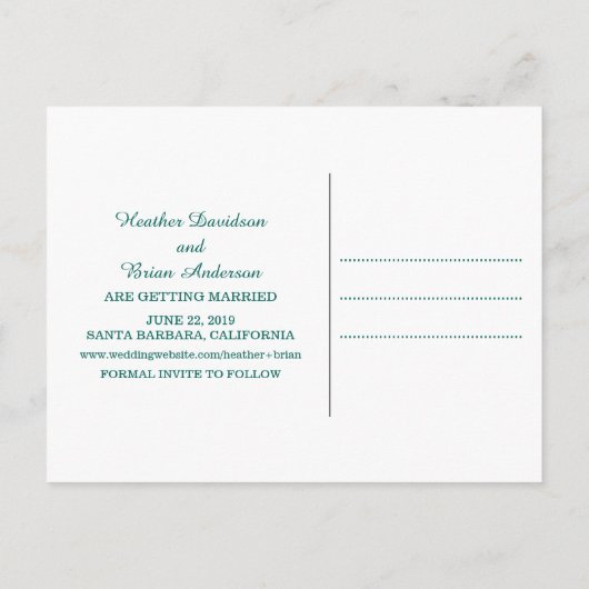 Green Simple Foliage Save the Date Ankündigungspostkarte (Rückseite)