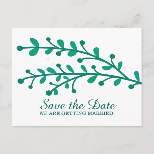Green Simple Foliage Save the Date Ankündigungspostkarte (Vorderseite)