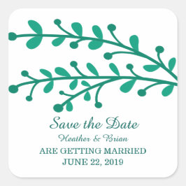 Green Simple Foliage Save the Date Quadratischer Aufkleber