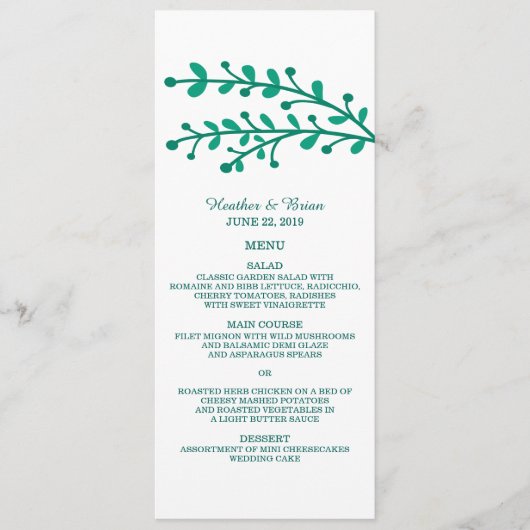 Green Simple Foliage Wedding Menu Menükarte (Vorderseite)