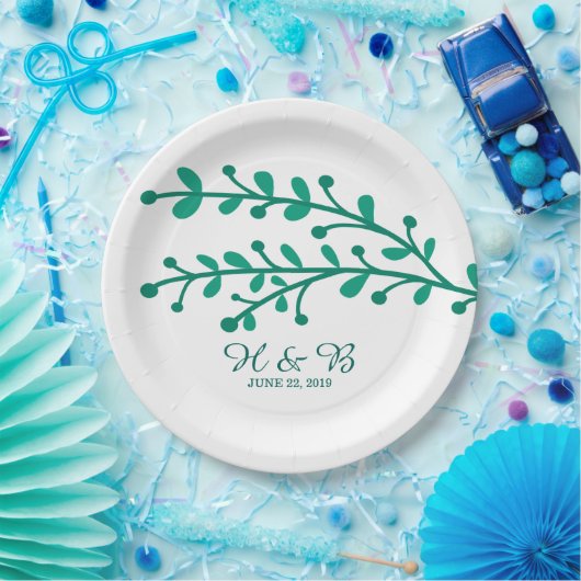 Green Simple Foliage Wedding Pappteller (Party)