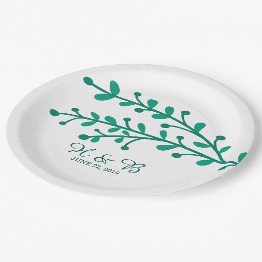 Green Simple Foliage Wedding Pappteller (Schrägansicht)