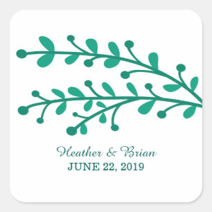 Green Simple Foliage Wedding Quadratischer Aufkleber