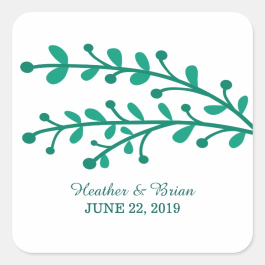 Green Simple Foliage Wedding Quadratischer Aufkleber (Vorderseite)