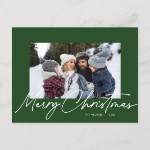 Green Simple FroChristmas Calligraphy Foto Feiertagspostkarte