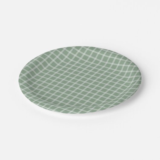 Green Simple Gingham Gender Neutral Baby Shower Pappteller (Schrägansicht)
