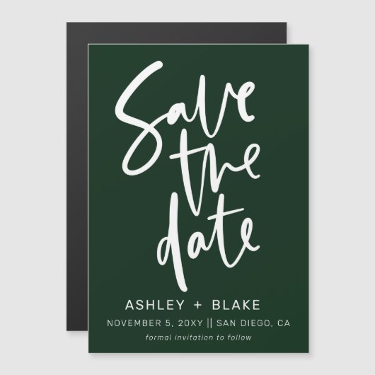 Green Simple Handwriting Calligraphy Save the Date Magneteinladung (Vorne/Hinten)
