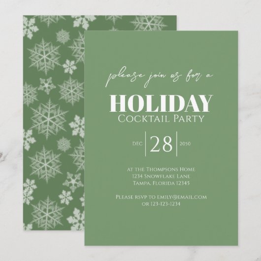 Green Simple Holiday Party Snowflake Einladung (Vorne/Hinten)