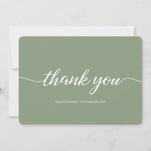 Green Simple Minimalistisch Wedding Danke (Vorderseite)