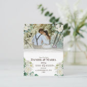 Green Simple mit Foto Save the Date Card Ankündigungspostkarte (Stehend Vorderseite)