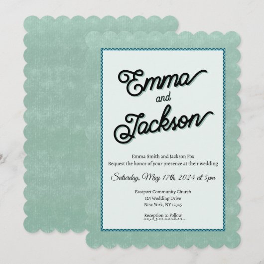 Green, Simple, Modern Wedding Invitation Einladung (Vorne/Hinten)