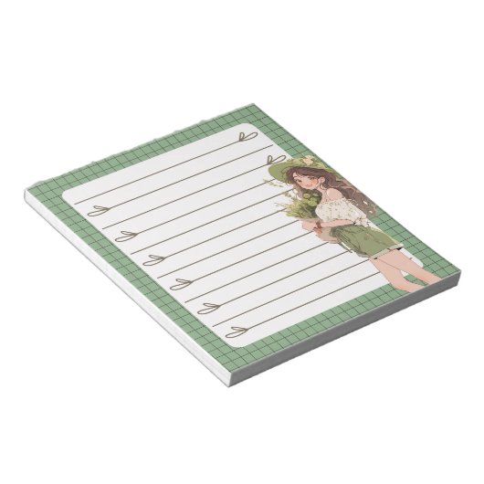 Green Simple Niedlich Anime Boho Notepad Notizblock (angewinkelt)