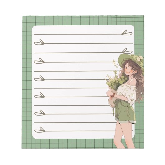 Green Simple Niedlich Anime Boho Notepad Notizblock (Vorderseite)