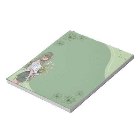 Green Simple Niedlich Anime Boho Notepad Notizblock (Rotiert)