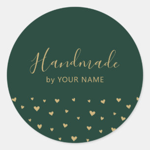 Green Simple Niedlich Hearts Handmade Packaufklebe Runder Aufkleber