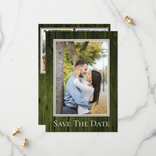 Green Simple Rustic Foto Save the Date (Vorderseite/Rückseite Beispiel)