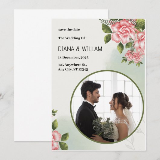 Green Simple Save the Date Einladung (Vorne/Hinten)