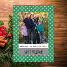Green Simple Snowflake Holiday Foto Flat Card
