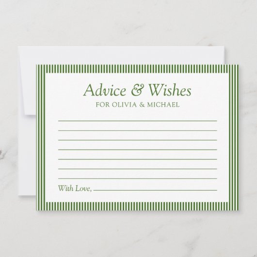 Green Simple Wedding Advice and Wishings Card Mitteilungskarte (Vorderseite)