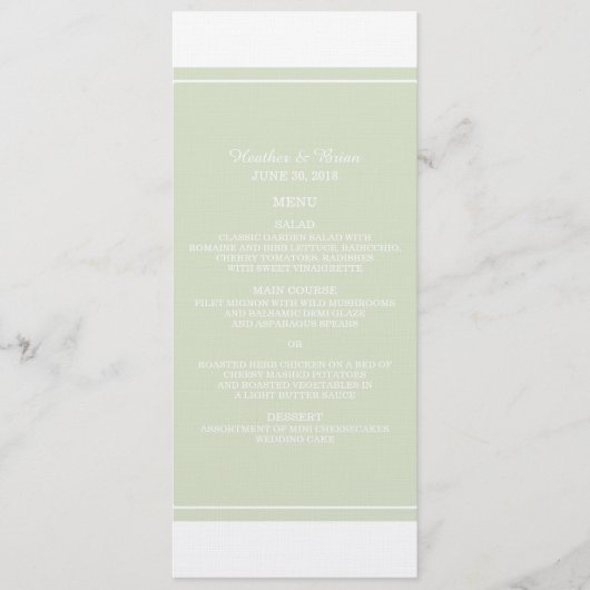 Green Simply Elegant Wedding Menu Menükarte (Vorderseite)