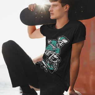 Green Skeleton Riding Skateboard Coole Grafik Mens T-Shirt