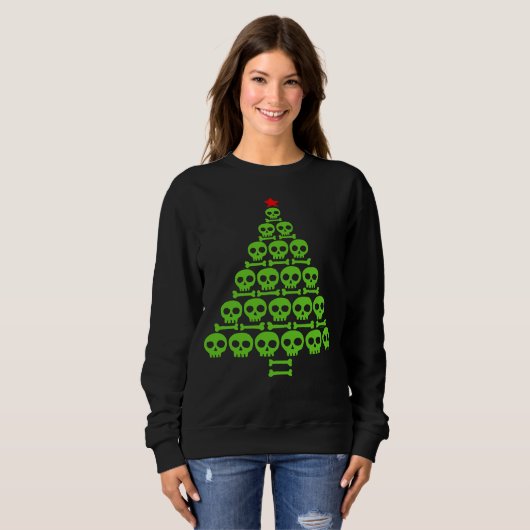 Green Skull and Bones Christmas Tree Sweatshirt (Vorne ganz)