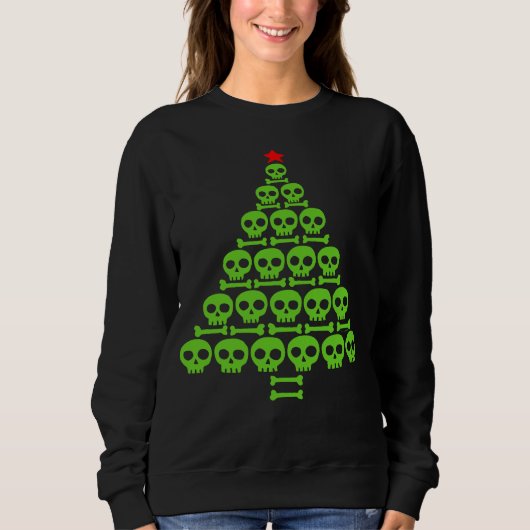 Green Skull and Bones Christmas Tree Sweatshirt (Vorderseite)