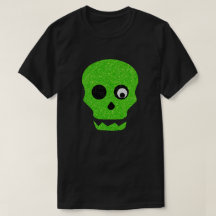 Green Skull Halloween Glitzer T - Shirt