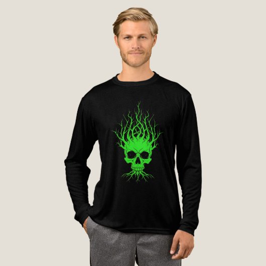 Green Skull Tree Halloween Tri-Blend Shirt (Volle Vorderseite)