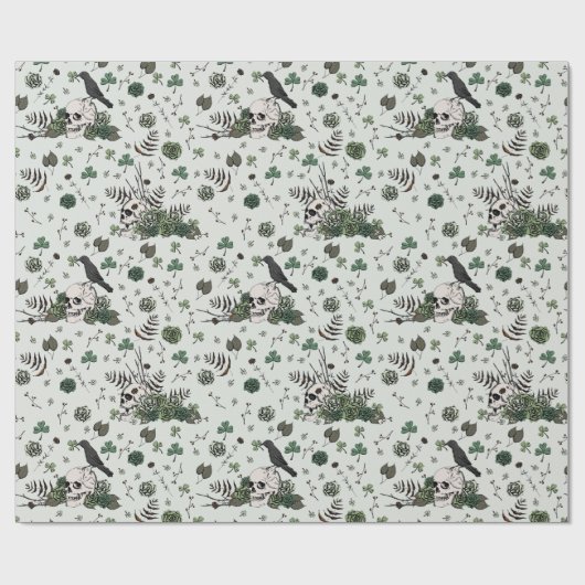 Green Skull und Rose Pattern St Patricks Day Goth Geschenkpapier (Flach)