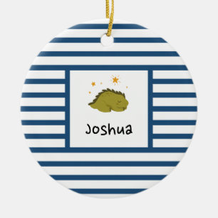Green Sleepy Baby Dino Dunkelblauer Streifen mod Keramik Ornament