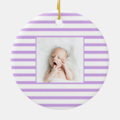 Green Sleepy Baby Dino | Lila Streifen modern Keramik Ornament (Hinten)