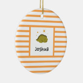 Green Sleepy Baby Dino | Orange Stripe Modern Keramik Ornament (Rechts)