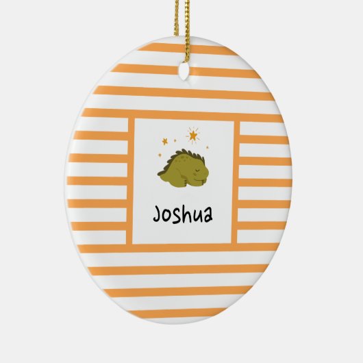 Green Sleepy Baby Dino | Orange Stripe Modern Keramik Ornament (Rechts)