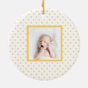 Green Sleepy Baby Dino   Yellow Polka Dot Modern Keramik Ornament