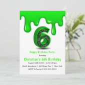 Green Slime 6. Geburtstag Einladungen (Stehend Vorderseite)