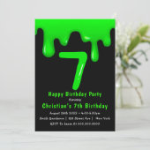 Green Slime 7. Geburtstag Einladungen (Stehend Vorderseite)