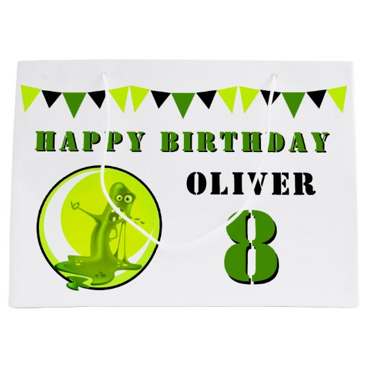 Green Slime Monster Funny Kid's Birthday Große Geschenktüte (Vorderseite)