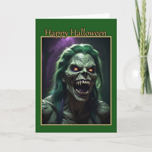 Green Snake Monster Halloween Card Feiertagskarte (Vorderseite)