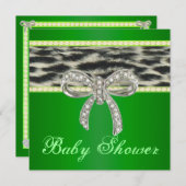 Green Snow Leopard Diamond Bow Babydusche laden ei Einladung (Vorne/Hinten)