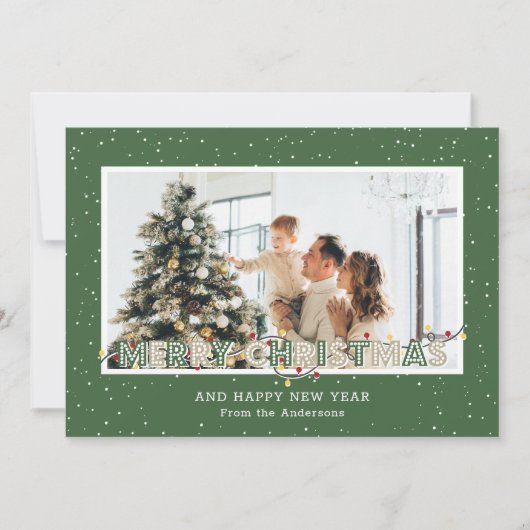 Green Snow Lights Foto Weihnachtskarten Feiertagskarte (Vorderseite)